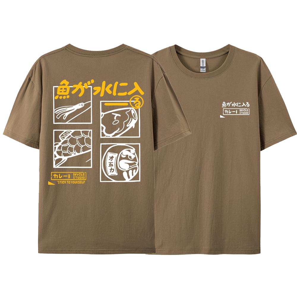 Japansk Retro Mode Fisk T-shirt Herr Dam Kortärmad Oversized Lös Bf Stil Par Student Halvärmad Rolig Topp T-shirts