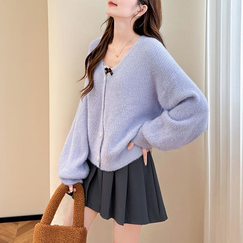 TonLion 2025 Autumn/Winter Women's Gentle Style Soft V-Neck Cardigan