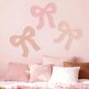 3 Pcs Boho Bow Wall Decor Pink Bow Nursery Decoration Coquette Room Decor Wooden Woven Macrame Wall Hanging Pink Preppy Decoration for Nursery Dorm