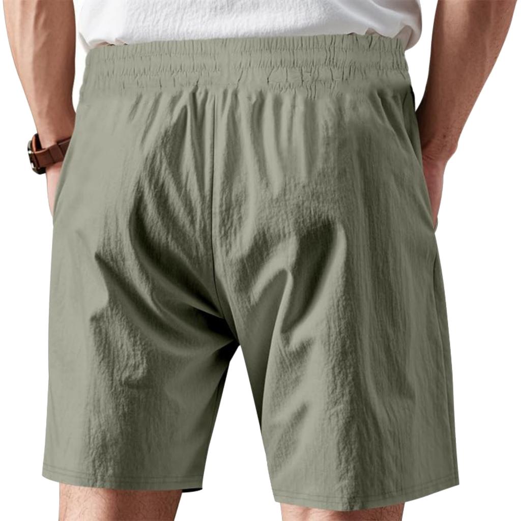 Men's -color Casual Cotton-linen Loose Five-inch Shorts