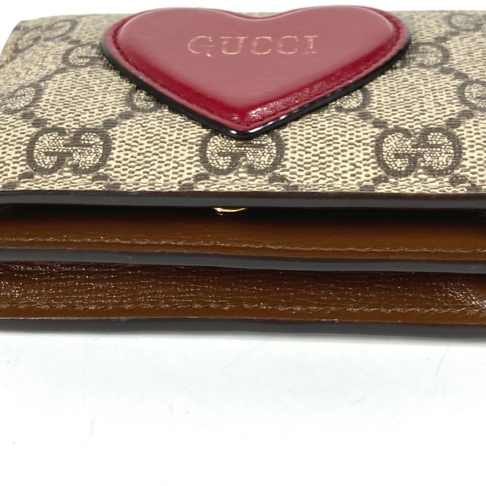Gucci 648848 Heart Logo Compact Wallet Folded Wallet GG Supreme Canvas Beige/Red
