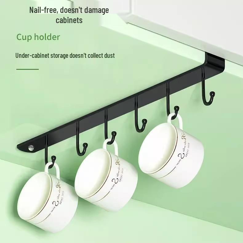 Double Row No-Drill Seamless Cabinet Door Hanging Storage Rack with Hooks