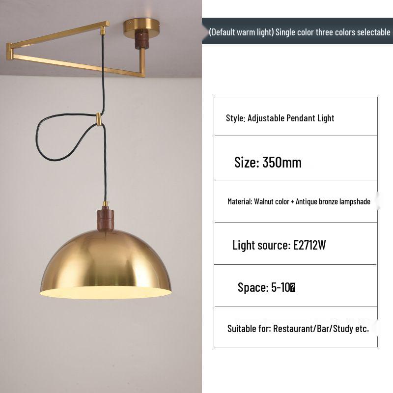 Nordic Creative Rocker Arm Pendant Light - Rotatable Walnut for Study, Kitchen, Bar.