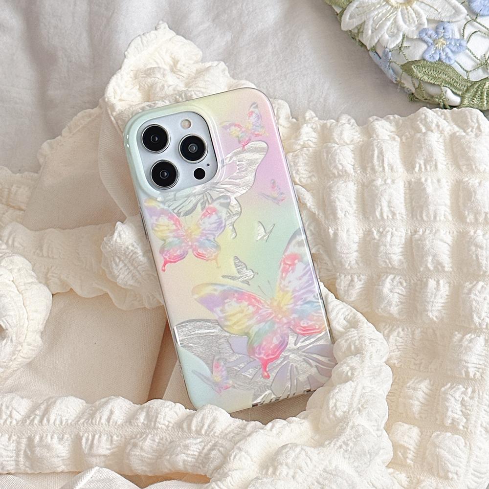 Krásný gradientní barevný stříbrný motýl kryt pro iPhone 11 12 13 14 15 Pro Max módní nárazuvzdorný silikonový nárazník IMD Funda