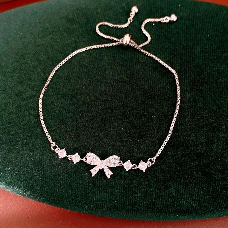 Elegant Zircon Bowknot Bracelet Women Minimalist Luxury Daily Wear Adjustable Copper Chain Jewelry