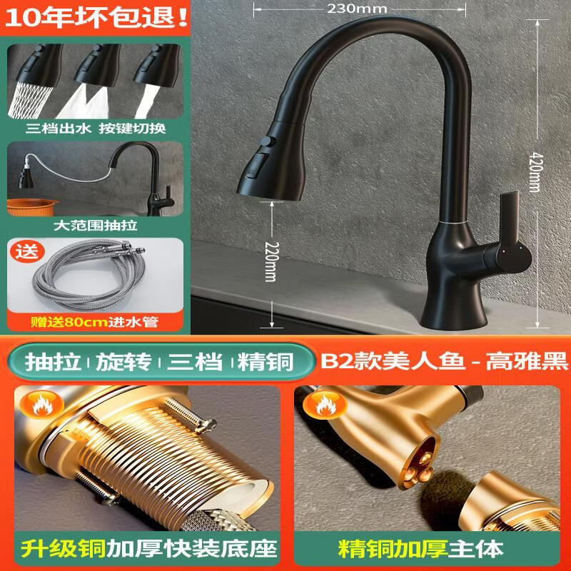 Tai Ju Fu Mermaid Digital Display Pull-Out Kitchen Faucet