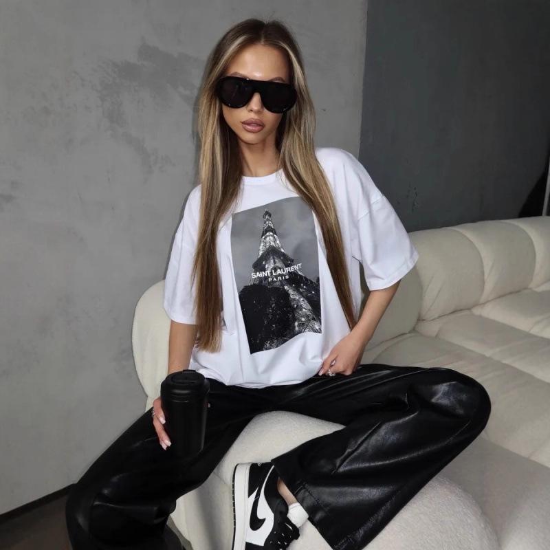 

100% Cotton Short Sleeve Lighthouse Print T-Shirt - Casual, High-End Feel, Loose Fit L белый