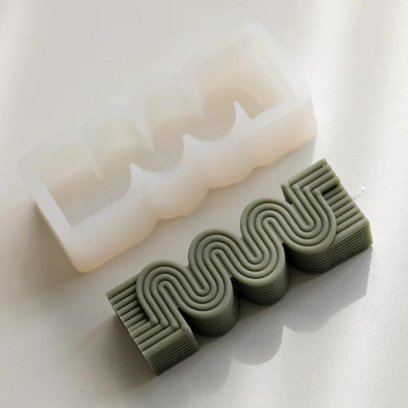 3D Geometric Wave Stripe Shape Candle Silicone Mold Easy To Release Aromatherapy Gypsum Soap Resin Mould Kit DIY Crafts Making