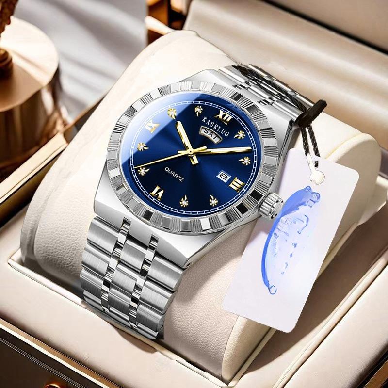 Men's Watch Stainless Steel Waterproof Non-Mechanical Luminous Calendar Steel Strap Watch
