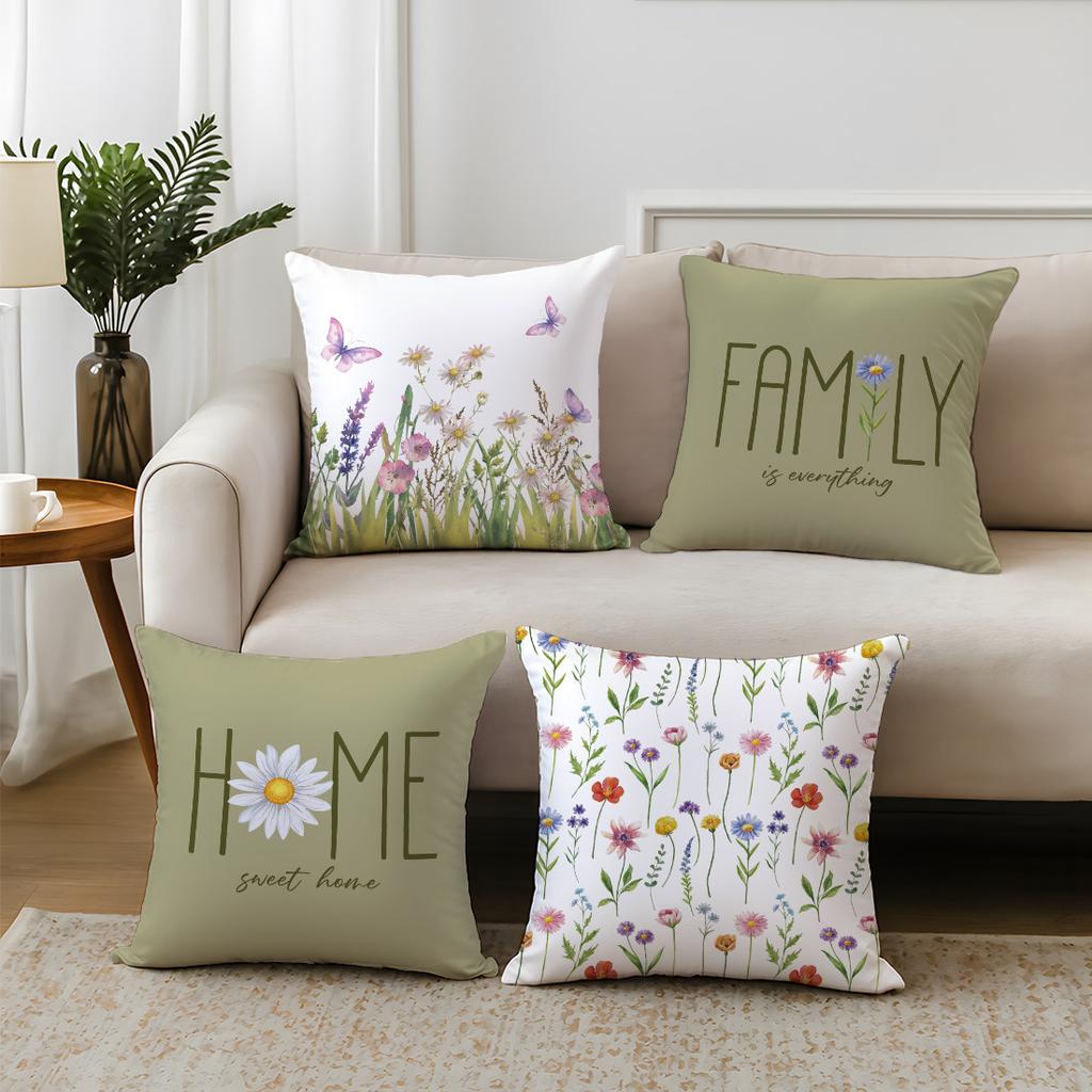 Spring Single Sided Printed Throw Pillow Covers Watercolor Daisy Text Home Living Room Bedroom Outdoor Decor Floral Cushion Case