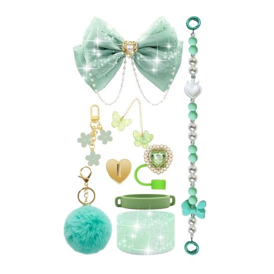 1 Set Tassenhülle Funkelnde Strasssteine Schleife Plüschball Dekoration Kunstperlen Lanyard Tassenzubehör mit Silikonboden-Schutz