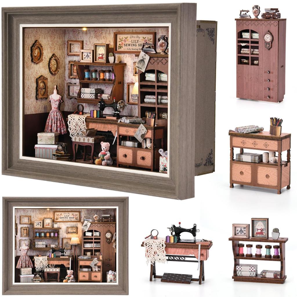 CRESYMME Dollhouse Miniature Book Nook Kit, Wooden 3D Puzzle, DIY Handmade for Adults, USB Powered (Sora's Craft Shop)