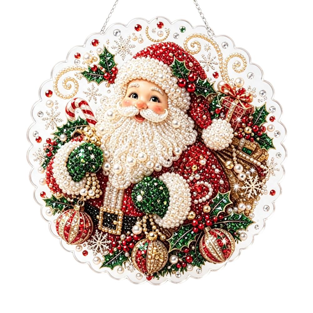Christmas Pearl Diamond Painting Suncatcher Kit Diy Craft Metal Chain 3d Mixed-sized Pearl Beads Craft Festive Window Wall Decor