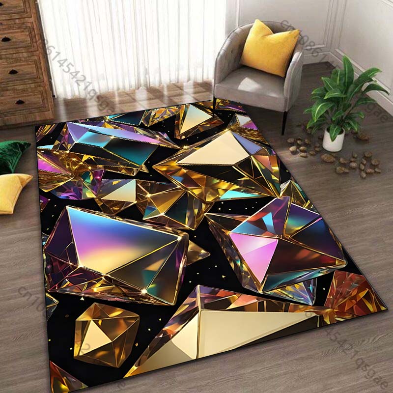 Tappeto Stampato Poligonale Dorato 3D per Soggiorno Camera da Letto Comodino Bagno Tappetino per Pavimento Tappeto da Area Tappetino per Divano Decorazione per la Casa Regalo di Lusso