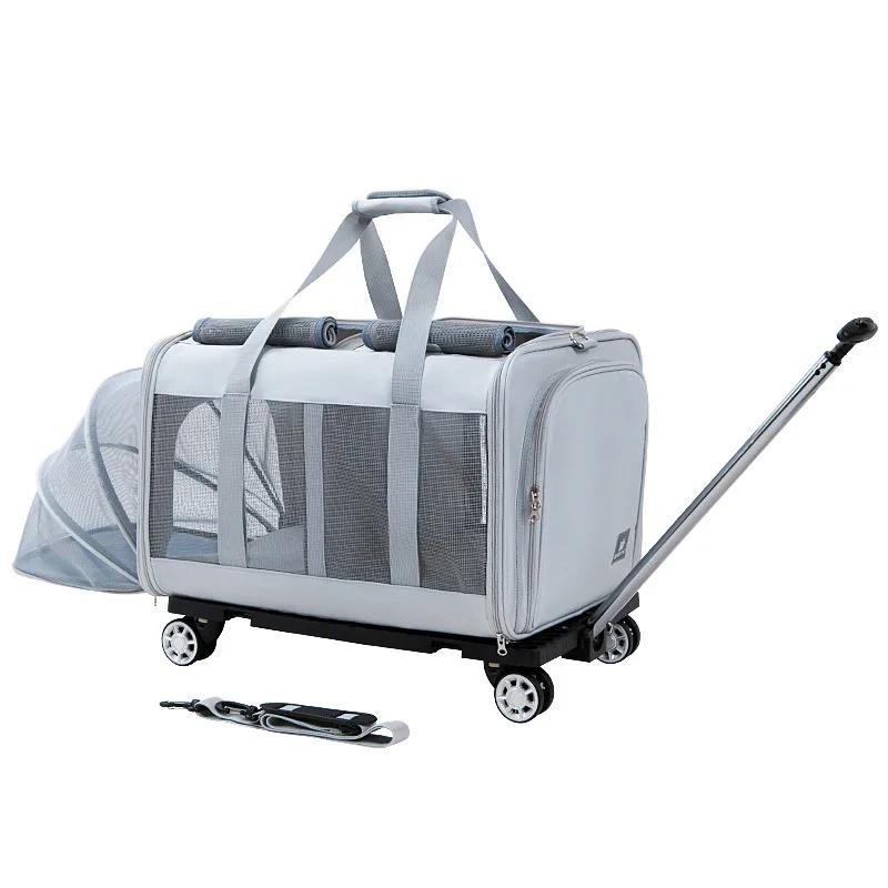 Dog Cats Trolley Case with Wheels Pet Rolling Carrier Breathable with Pad Folding Travel Tote for Kennel Puppy Car Traveling
