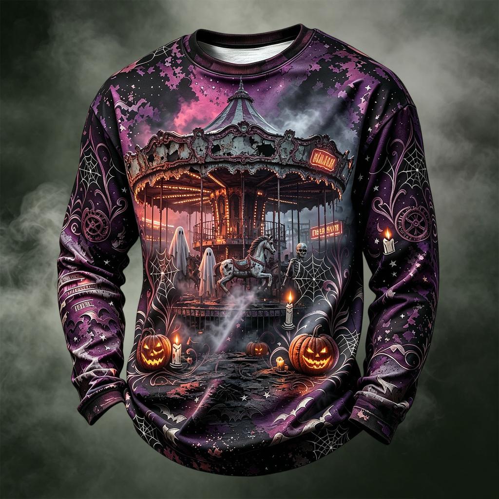 Men's Casual Long Sleeve Crewneck Halloween Print Top