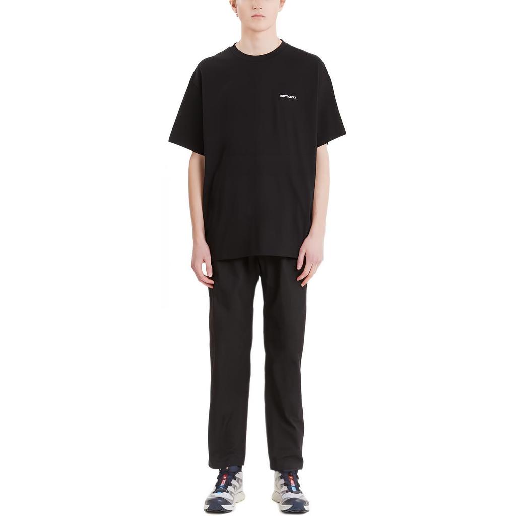 Carhartt WIP Einfarbiges T-Shirt mit Logo-Stickerei, Rundhalsausschnitt, Kurzarm, Herren Oberteile, Schwarz, I030435-0D2-XX