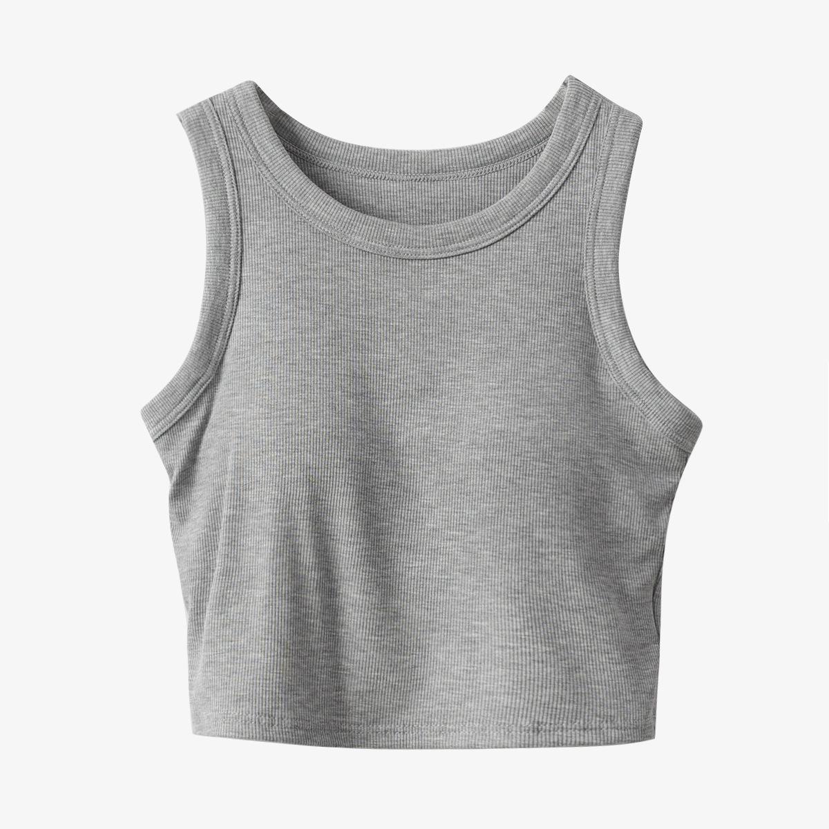 

Женский укороченный танк-топ в рубчик с круглым вырезом - короткой и обычной длины L