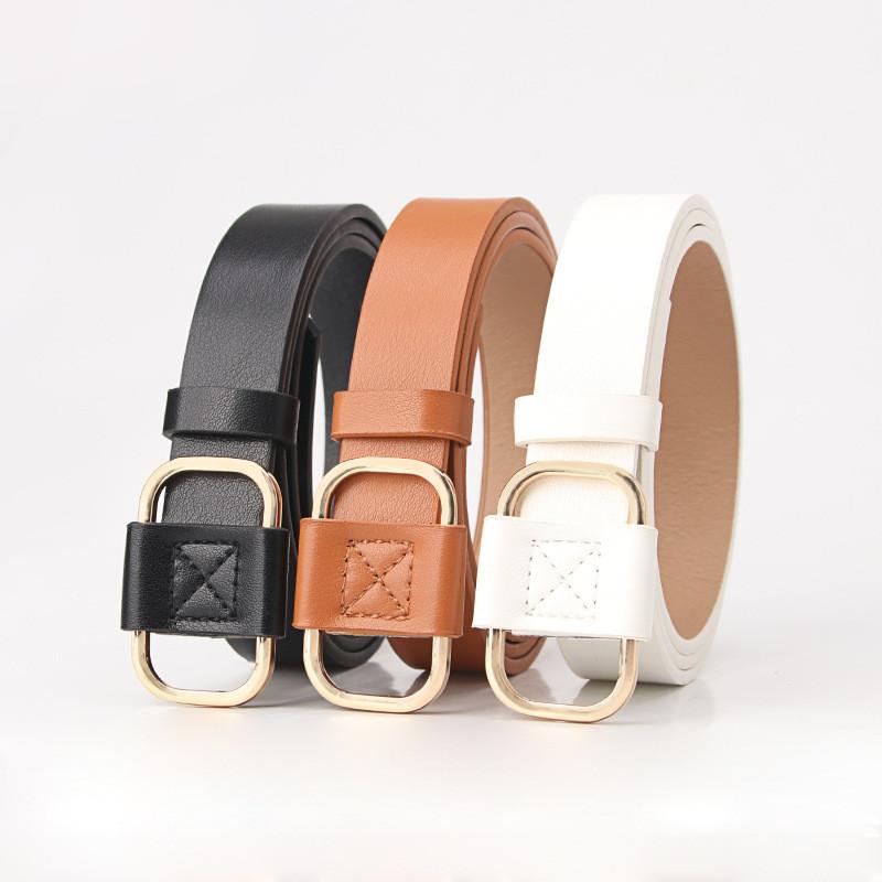 Womens Minimalist Faux Leather Belt For Jeans And Pants With Alloy Buckle