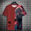 2024 Sommer neues Herren-Sommer-T-Shirt im antiken Stil, lässiger 3D-Druck, Anime-Mädchen-Rosendruck, High-End-Druck, Unisex, kurze Ärmel