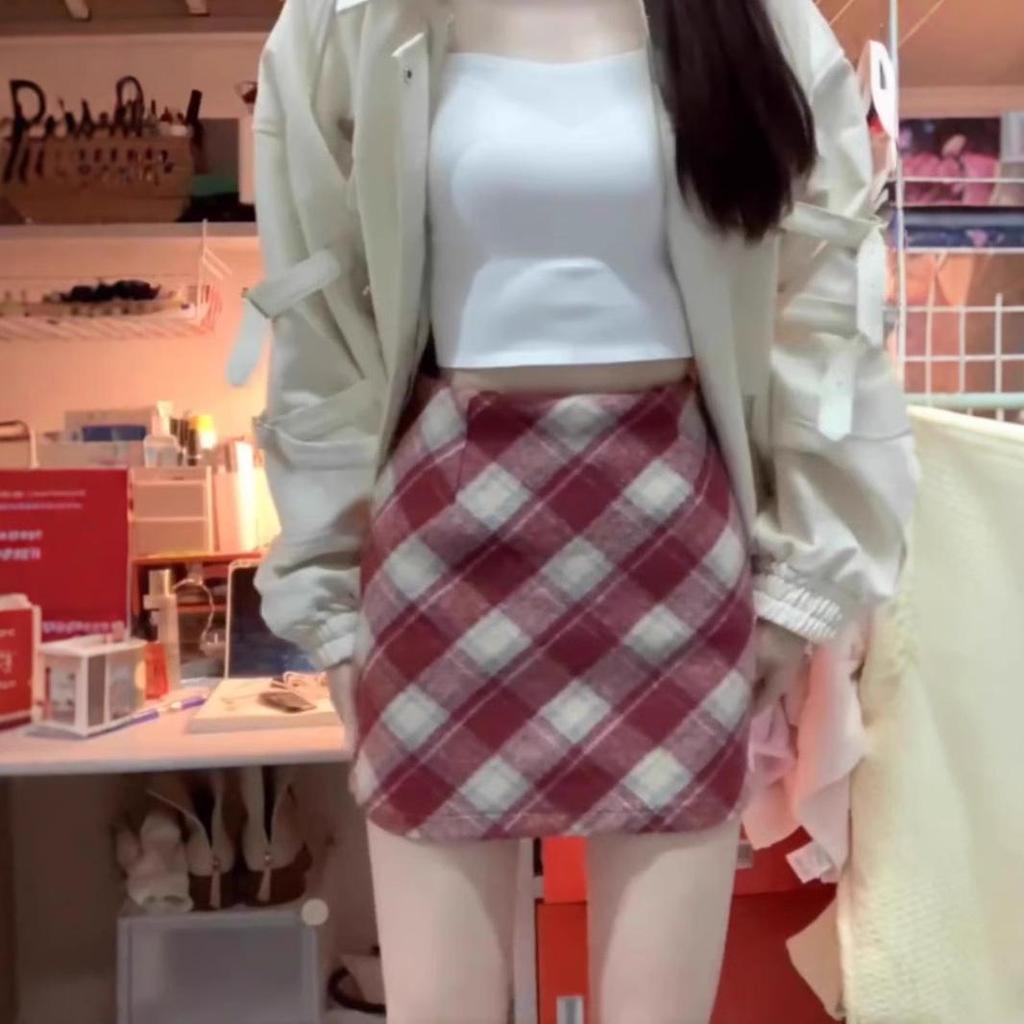 Plus Size Woolen Plaid A-line Midi Skirt - High Waist Bodycon for Autumn/Winter