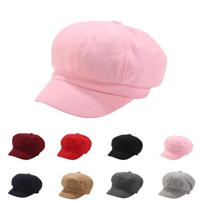 Chapeau octogonal en laine de couleur unie pour femme
