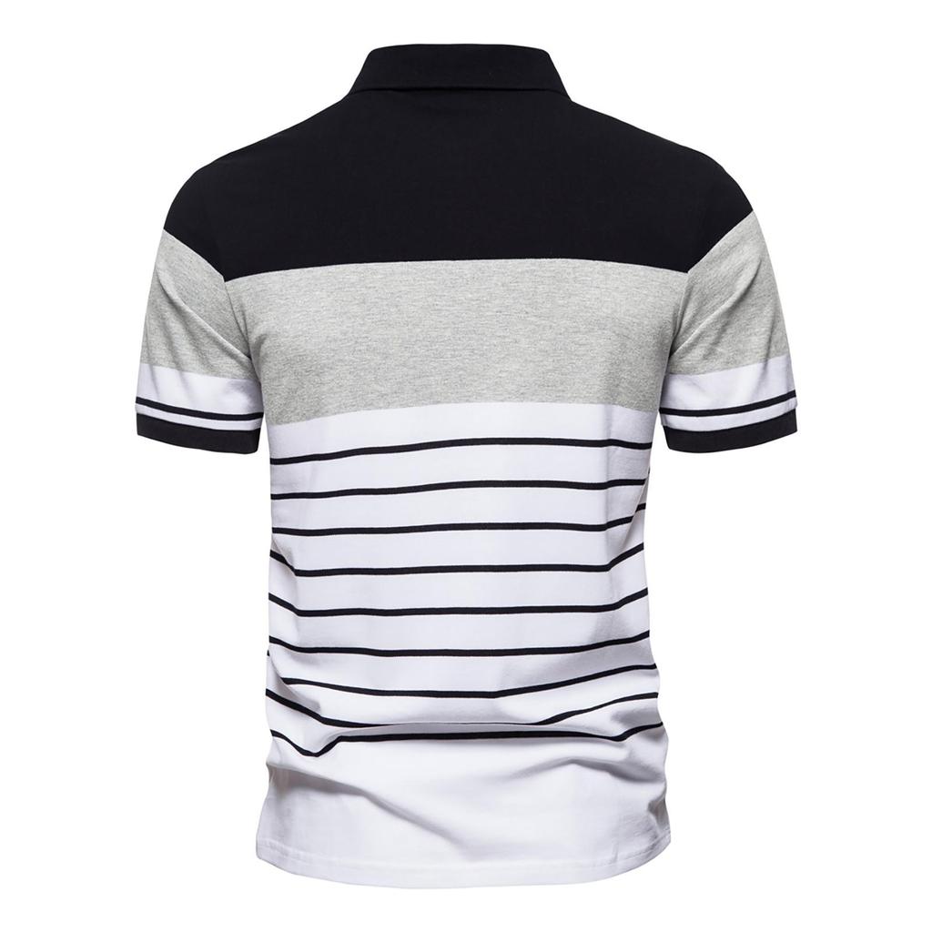 Men's Shirt Fashion Color Blocking Casual Lapel Short-sleeved T-shirt Men