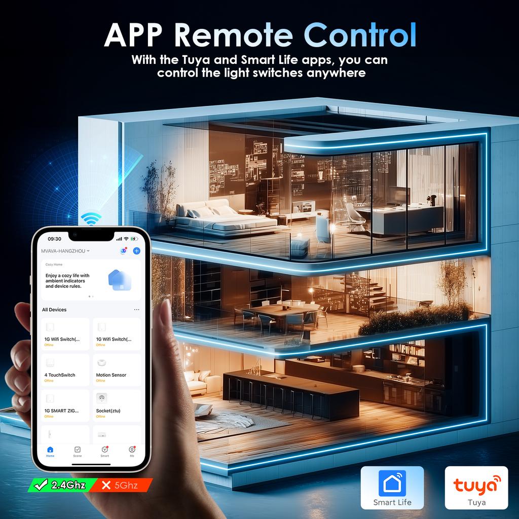 BSEED WIFI Klick-Schalter Wand Smart Klick Licht Kunststoffschalter Gelbe Hintergrundbeleuchtung Kunststoffrahmen EU-Standard Tuya APP Schalter