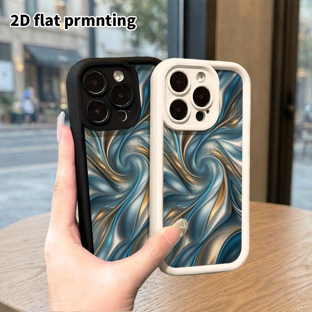Phone case: 2D flat design suitable for iPhone 18 17 16 15 14 13 Pro tiered protective case, blue-gold fluid, Christmas and Halloween gift