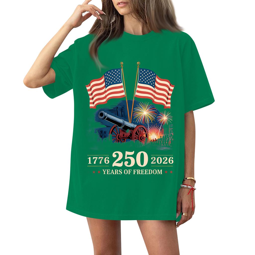 Women's Fashionable Casual Short-Sleeve Round Neck Printed T-Shirt For The 250th Anniversary Of The Founding Of The United States