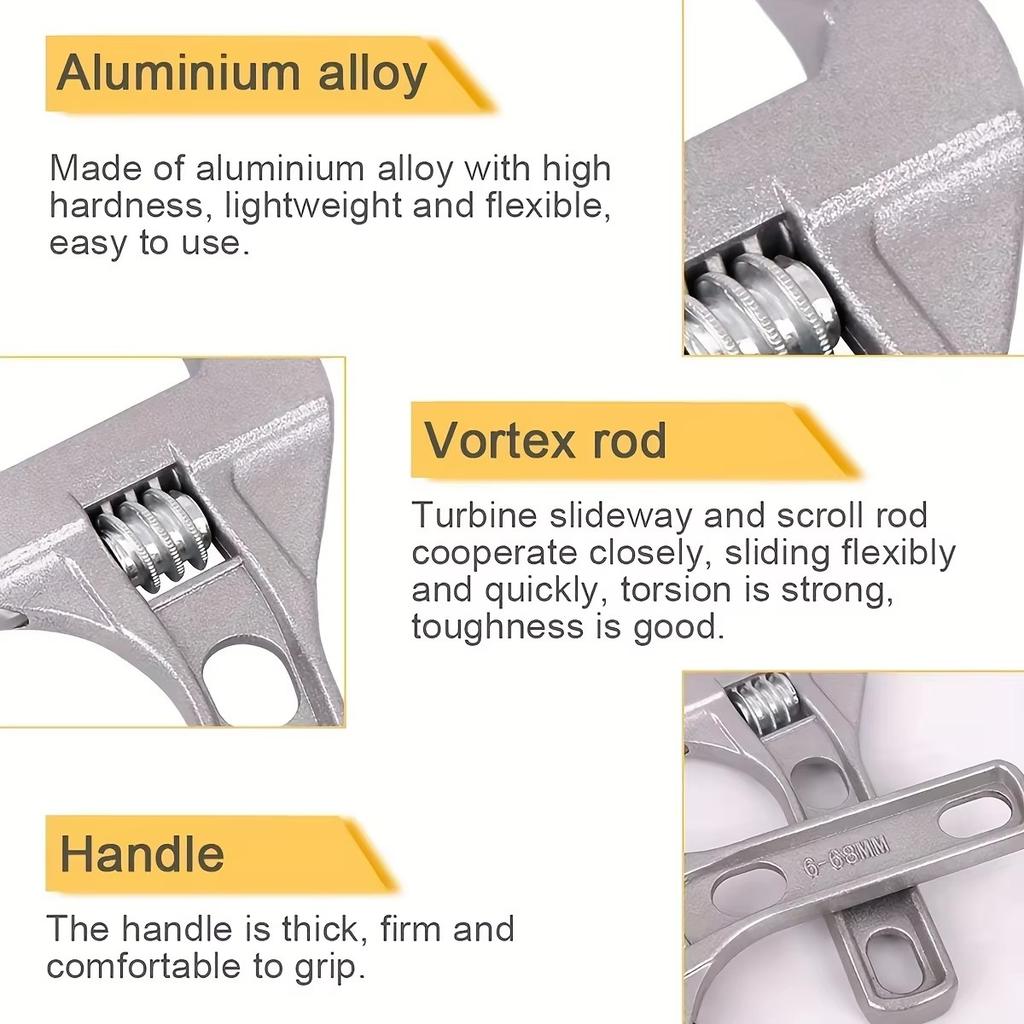 Adjustable Wrench Large Opening Bathroom Spanner Wrenches Wide Jaw 16-68mm Aluminum Alloy Spanner Wrenches Shank Plumb
