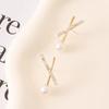 Cross Design Earrings with Cubic Zirconia Accents and Imitation Pearl Studs for Women Fashion Jewelry Accessories