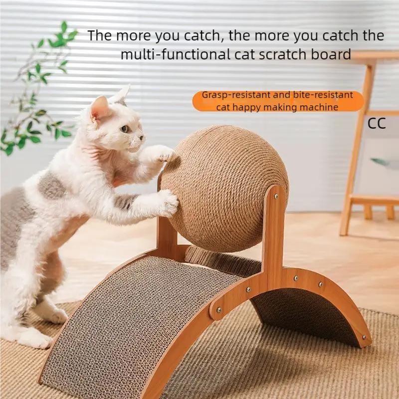 2 in 1, Cat Scratching Ball Wooden Cat Scratcher, Natural Sisal Scratch Board Scratching Column, Wear-resistant Paw Wood Scraper