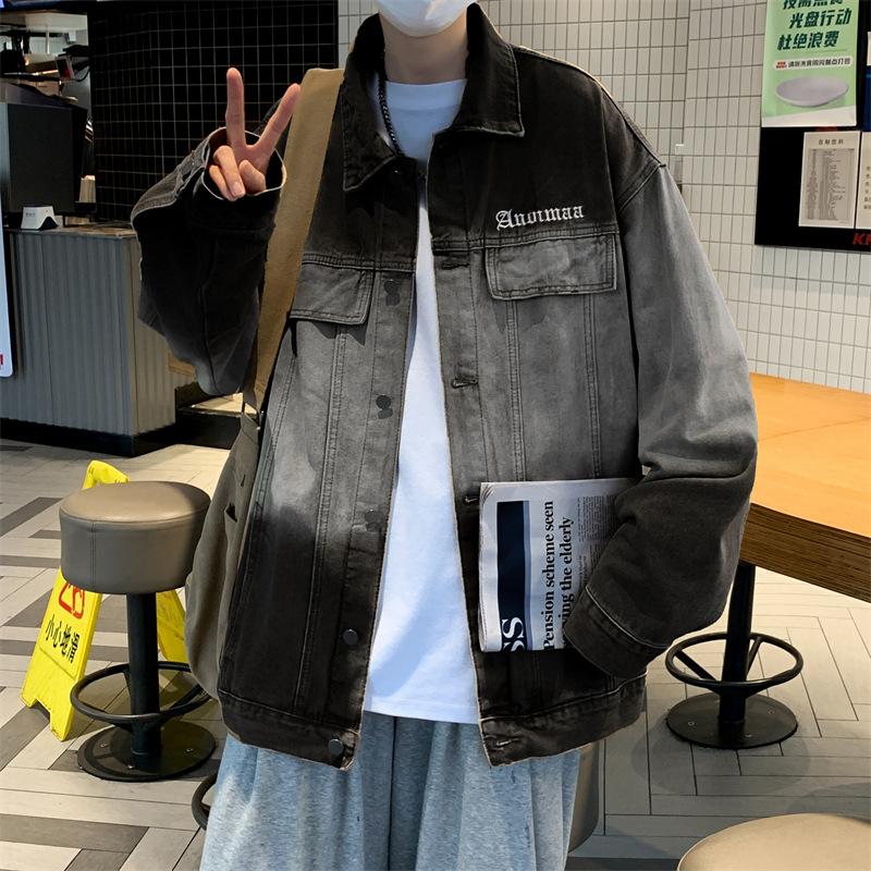 American Vintage Couple Denim Jacket Spring and Autumn Gradient Top Loose Ruffian Handsome Casual Jacket for Men