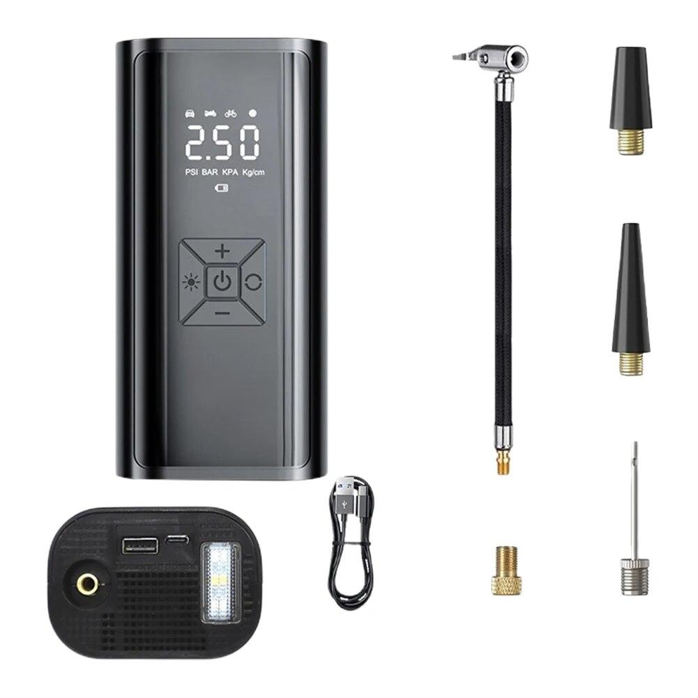 Přenosná hustilka pneumatik 2000mAh bezdrátový vzduchový kompresor s LED displejem Elektronická nafukovací pumpa pro míčky na motorky