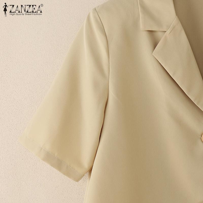 ZANZEA Damen Sommer Casual Revers Locker Kurzarm Bluse