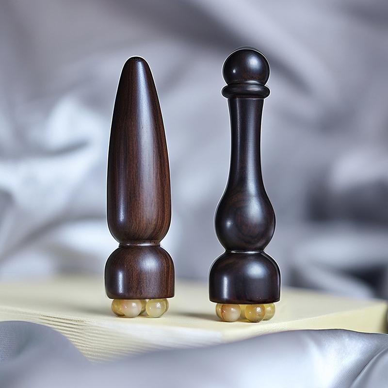 Sandalwood Eye Massage Stick Five Beads Lotus Seedpod Face Massage Tools Gua Sha Face Skin Care Massager Reduce Puffiness