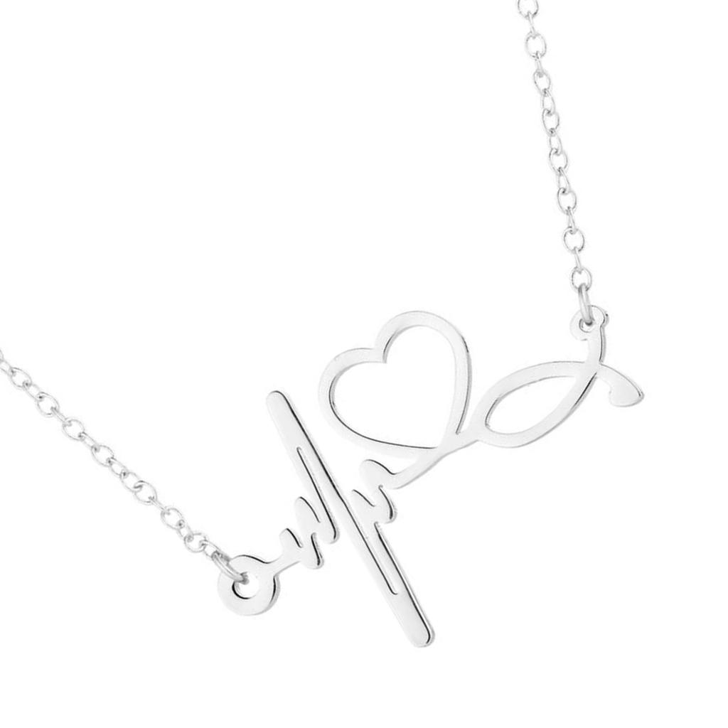 Minimalist ECG Heartbeat Design Clavicle Chain Stainless Steel Pendant Necklace for Hospital Enthusiasts and Gift