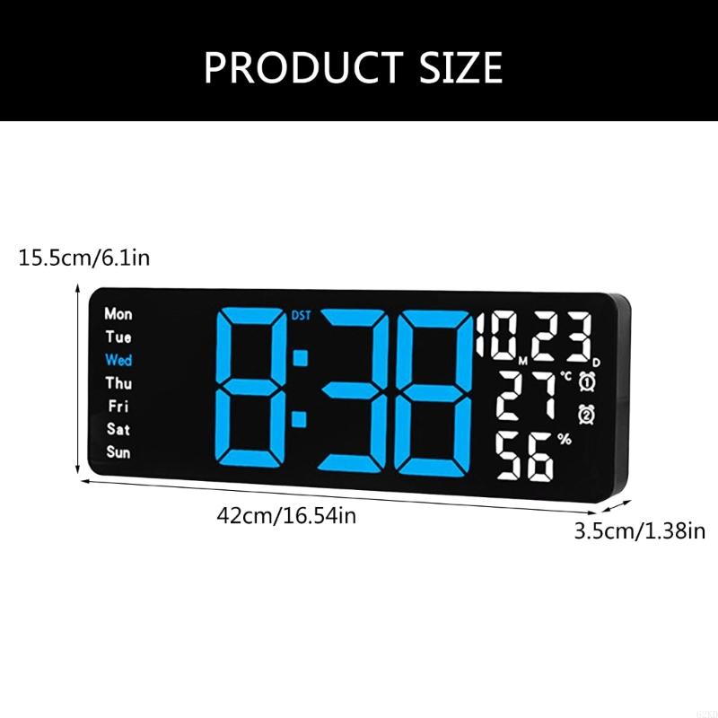 62KD Large 17.3Inch LED Wall Clock with Remote Control Auto Brightness Temperature Date Display for Living Room or Office