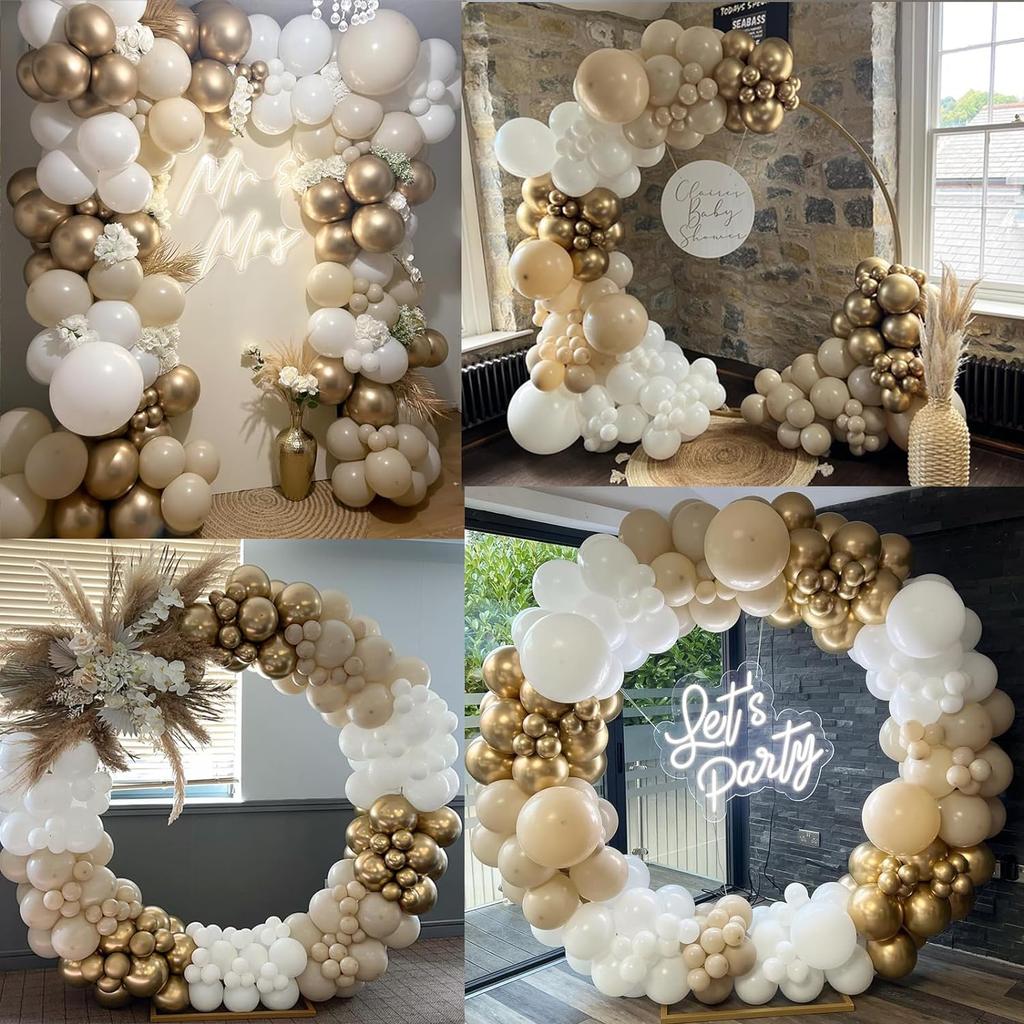 180Pcs Sand White Gold Latex Balloon Set Suitable for Birthday Parties, Weddings, Valentine's Day Party Decoration