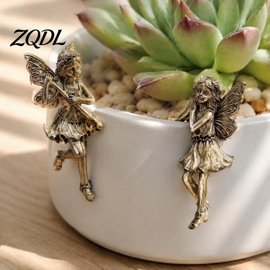 Miniatur-Landschafts-Feen-Ornamente 2 Stück/Set Blumentopf-Blumenfiguren, Retro-Harz-Schmetterlingsflügel-Miniatur-Gartenstatuen Statuen, Niedliche Hängende