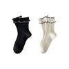 Chaussettes ankle en dentelle douce à volants et revers pour femme Style japonais Fille Dame Princesse Côtelées en coton à volants Mi-hautes