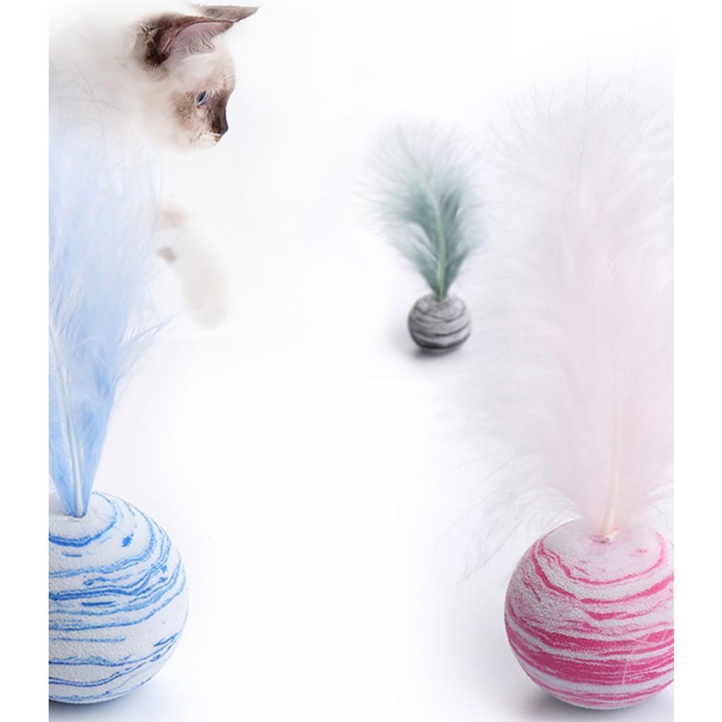 Interactive Pet Toy Ball with Feather Attachment Durable Lightweight Design for Cat Play and Exercise Indoor Use
