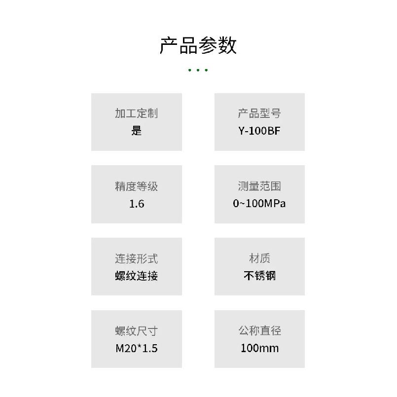Y-100BF Stainless Steel Vacuum Pressure Gauge 0-1.6 MPa Anti-corrosion Steam Water Pressure Gauge Barometer Barometer