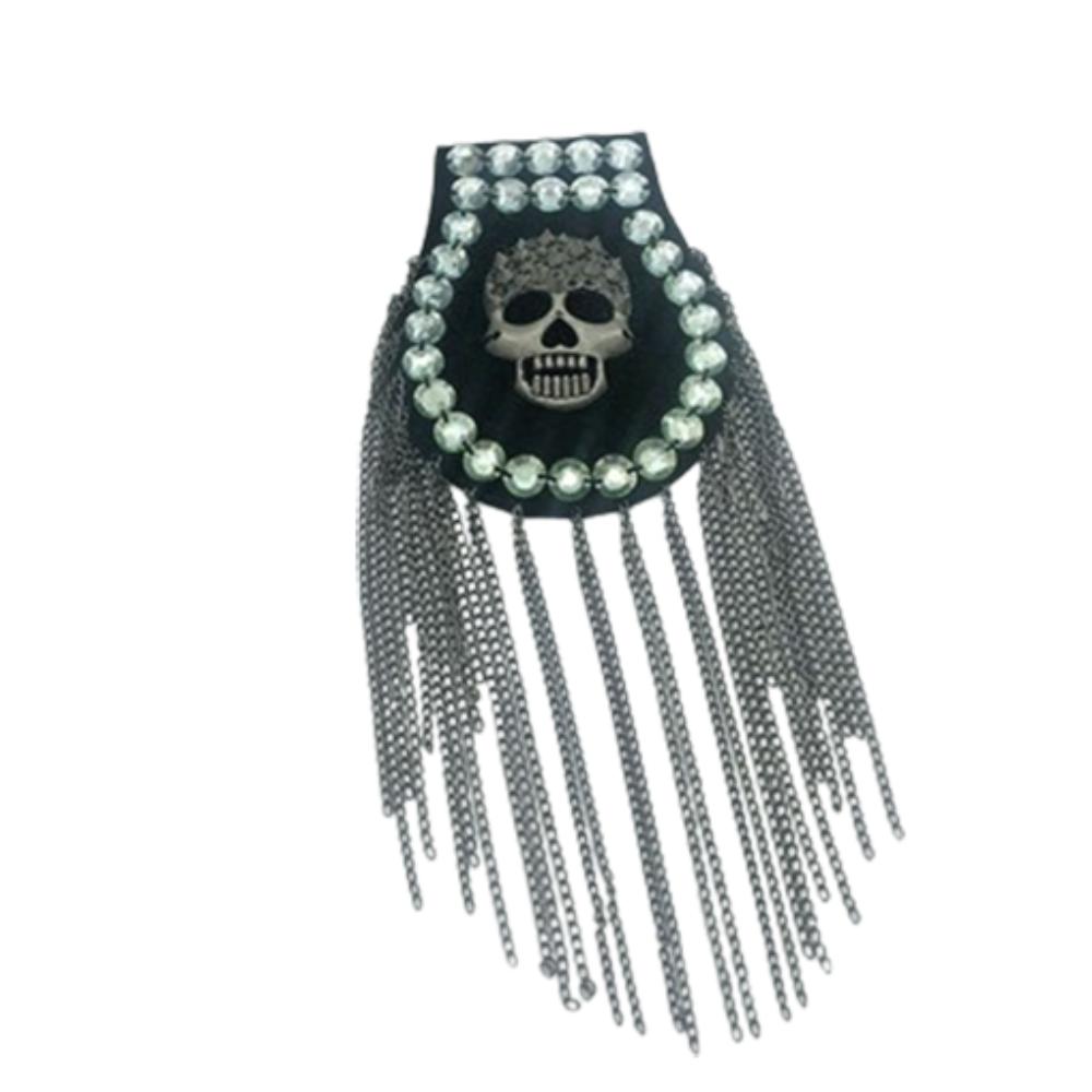 Cool Tassel Chain Epaulette Skull Jacket Vintage Brooch  Western-style clothes