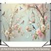 2D Printed Spring Cherry Blossom Tree Backdrop, Cute Birds & Vintage Bird Cage Photo Background for Birthday Party