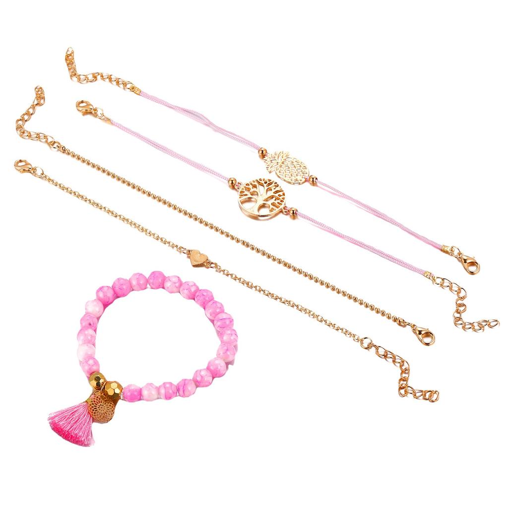 Pineapple Korean Version Bracelet, Love Fringe Pendant Accessories Tree of Life Five-piece Bracelet Set