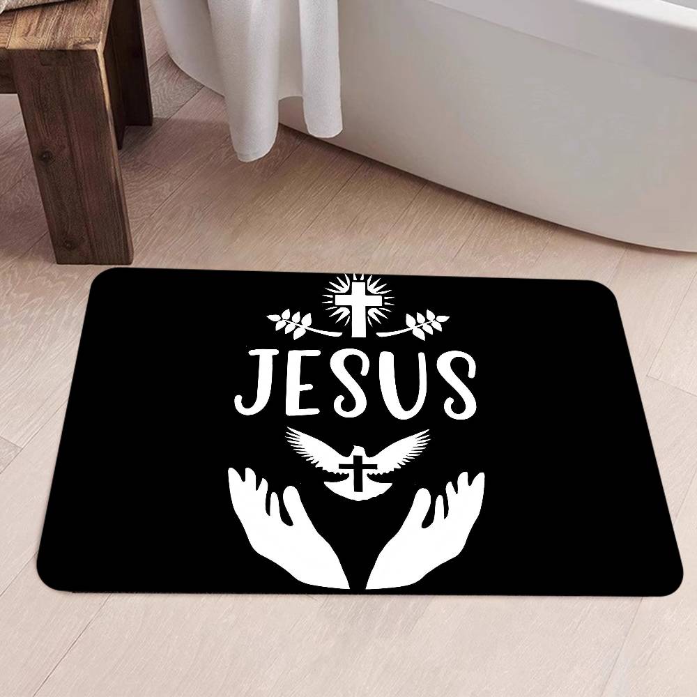 1 sztuka Chrześcijańska Mata Łazienkowa z Jezusem Dekoracja Pokoju Dziecięcego Sypialni Balkon Antypoślizgowa Wycieraczka Salon Dywanik Powitalny
