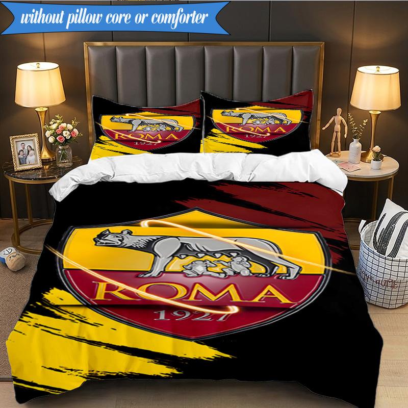 3PCS Rome Wolf Football club Printed Soft Bedding Set,Including 1pc Duvet Cover And 2pcs Pillowcases Perfect for Bedroom, Dormitory, Fan gift