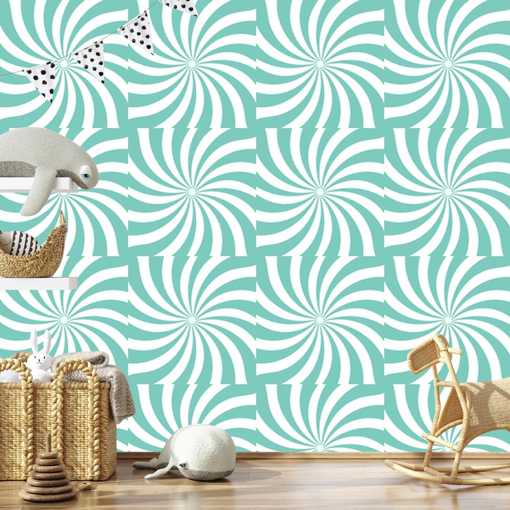 Hippie wallpaper background white, sea and mint for living room and bedroom 50x1000